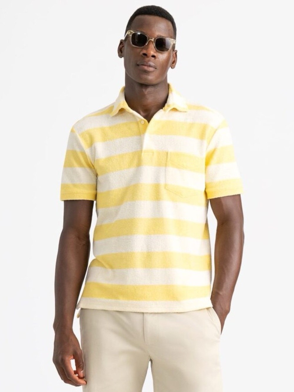 Proper Cloth Poolside Yellow Stripe Polo Size XL Relaxed Fit